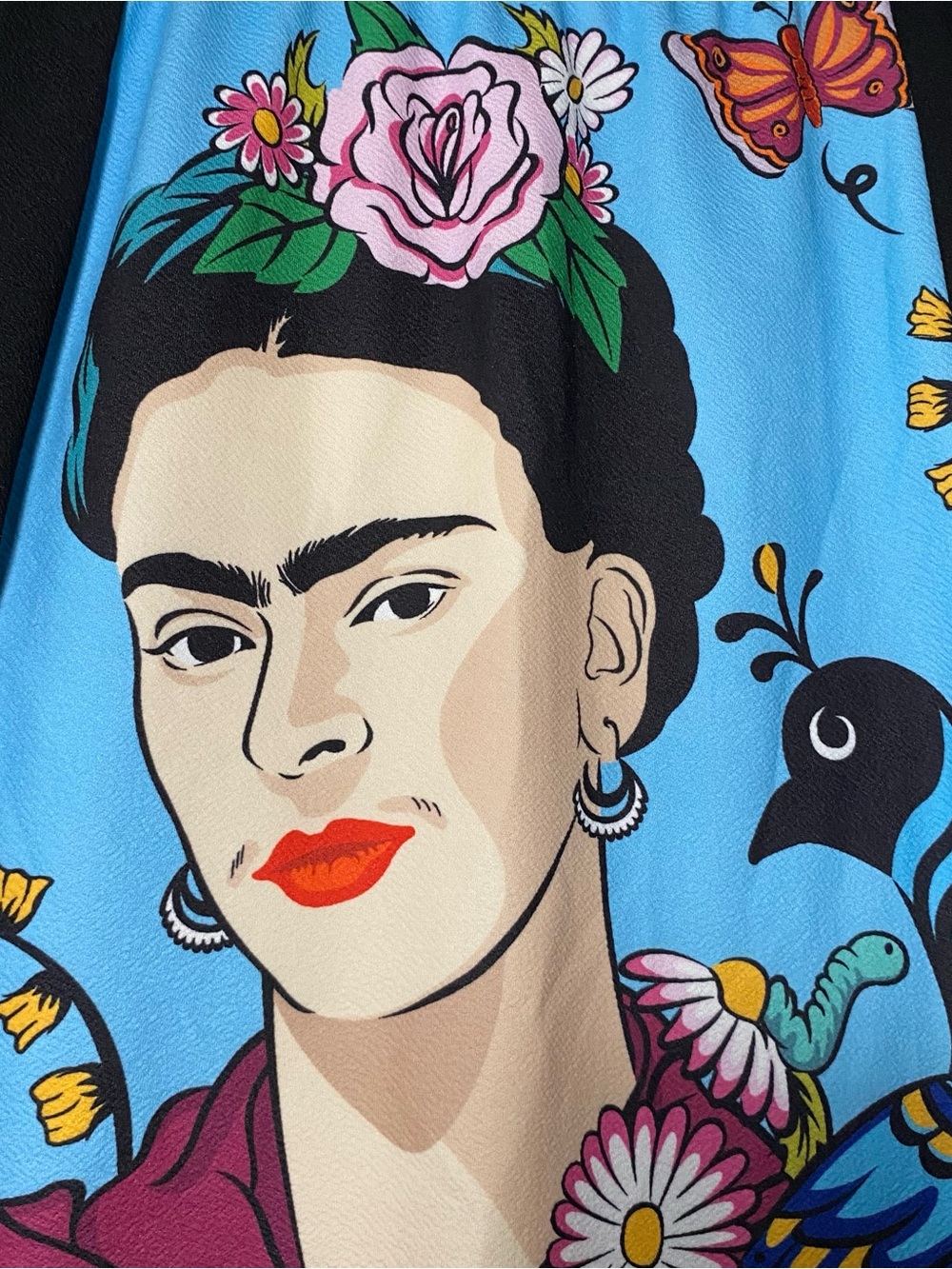 Frida Kahlo Inspired Blue Floral Midi Skirt